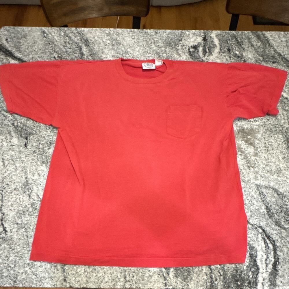 Vintage Cape Island Knitters Pocket Knit T-Shirt Red Mens XL Crew Single Stitch